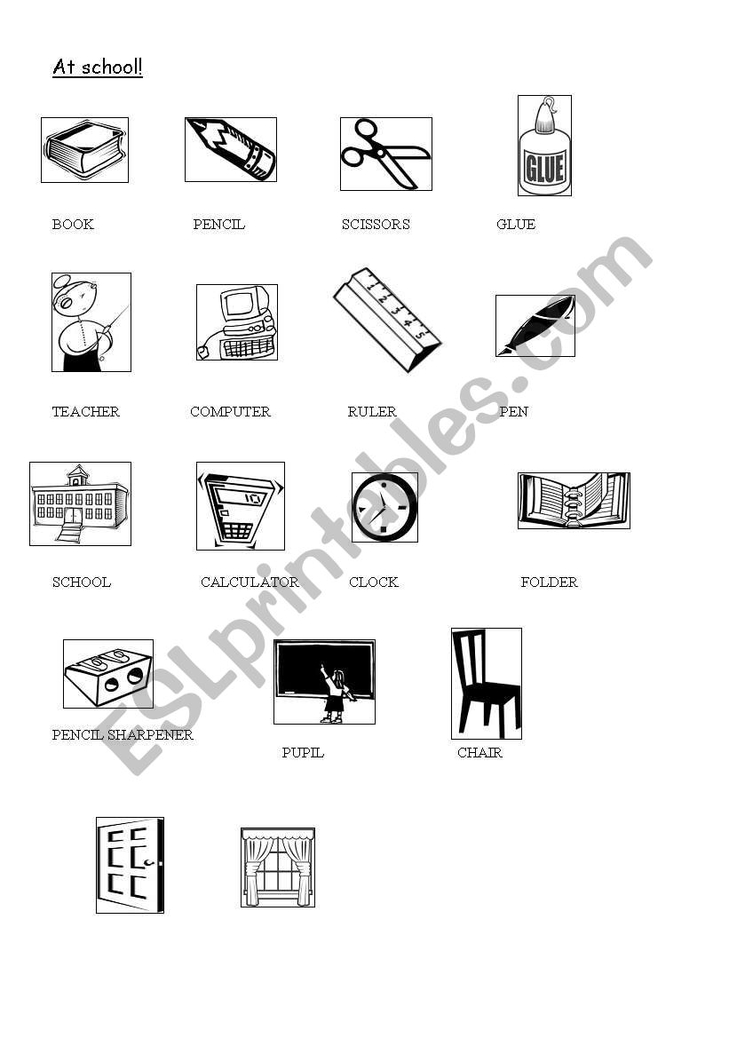 School objects worksheet