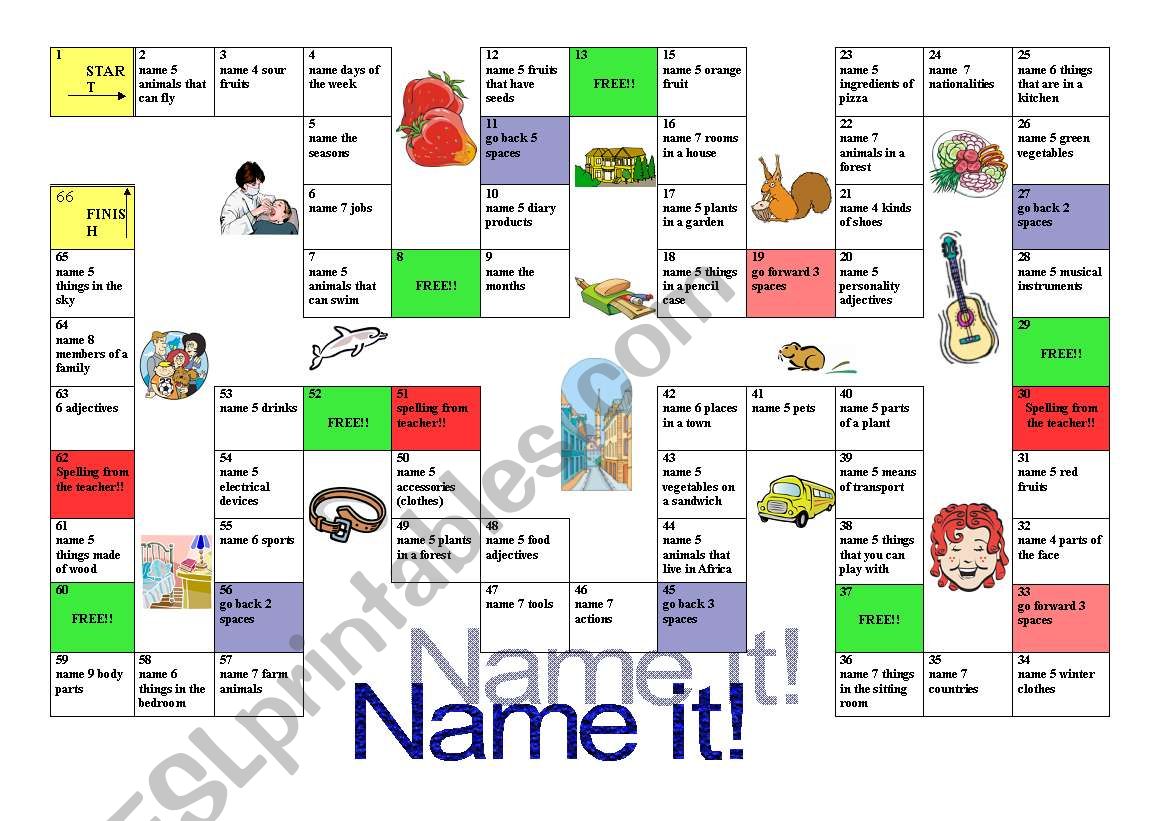 Name it! board game worksheet