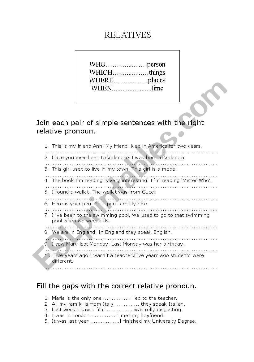 Relatives worksheet