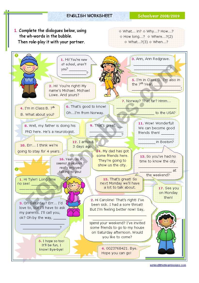 Dialogues series - Wh- Questions for Upper Elementary and Intermediate Students