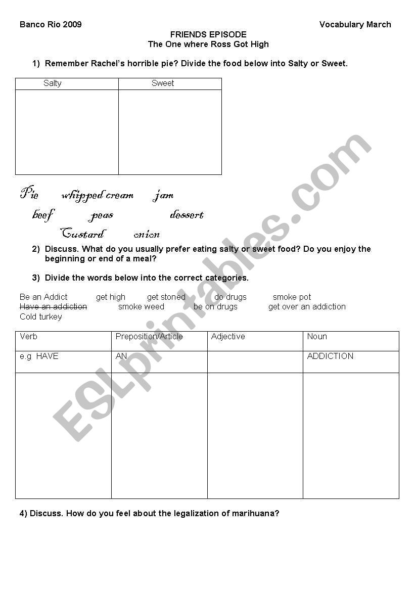 food and drugs vocabulary worksheet
