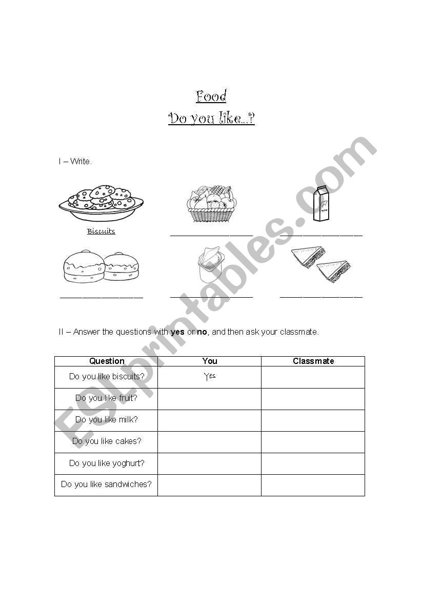 Food, do you like...? worksheet