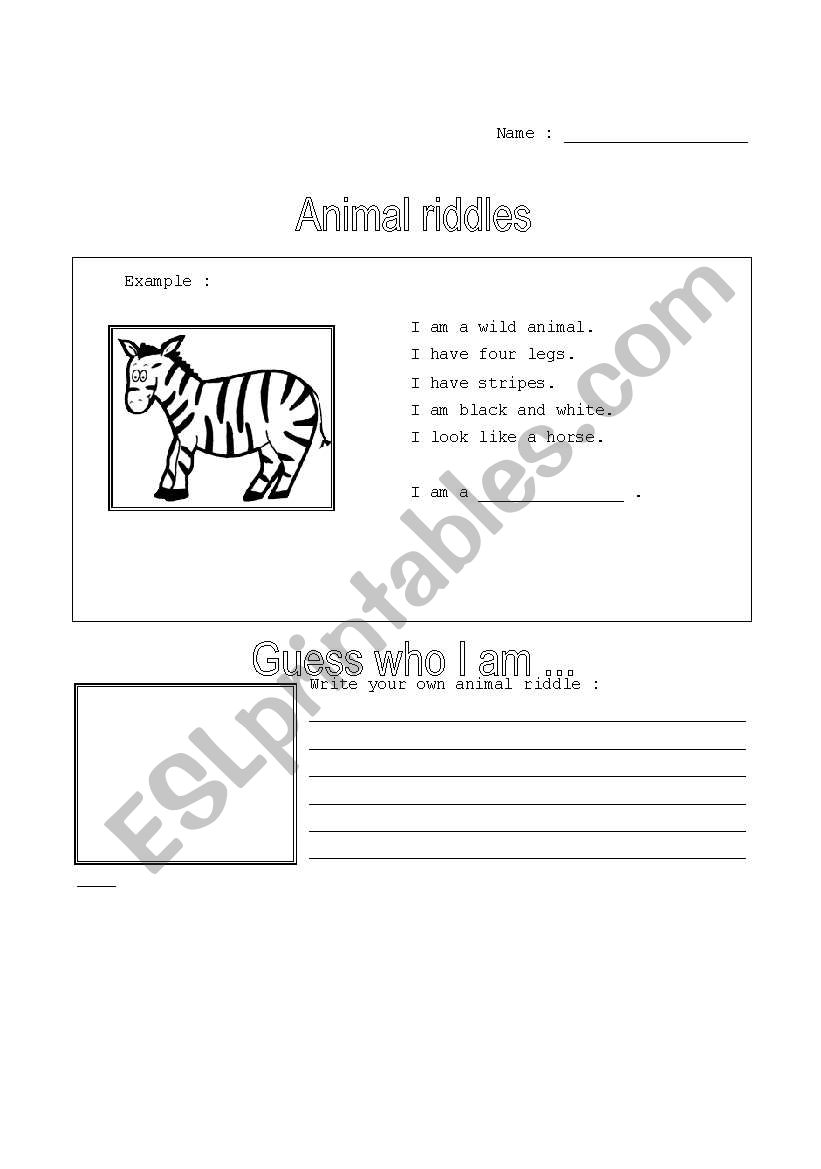 animal riddles worksheet