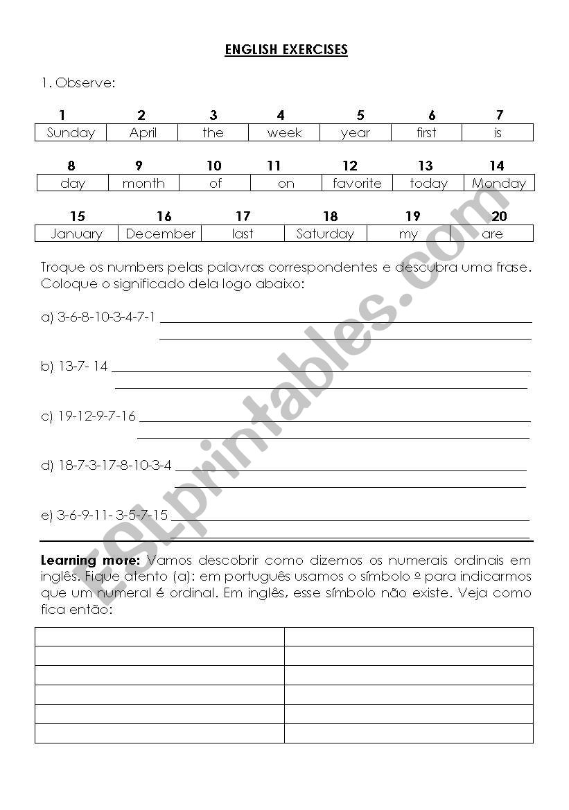 Days and months worksheet