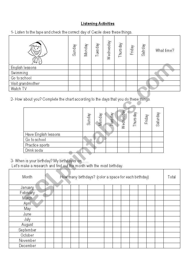 Listening activites worksheet