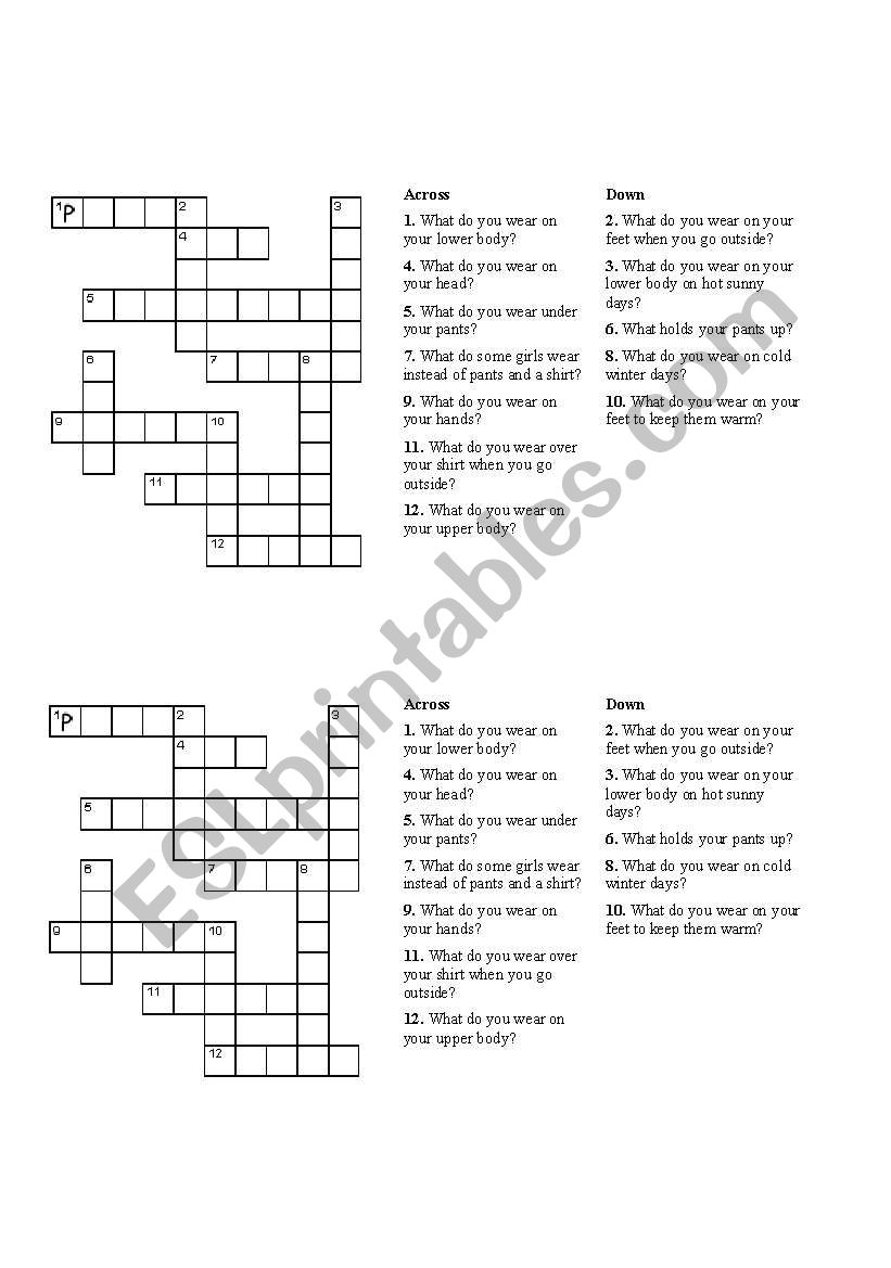crossword worksheet