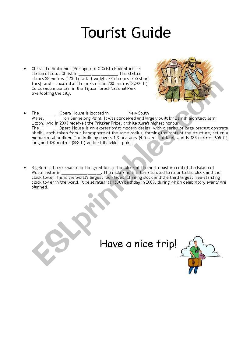 tourist guide worksheet