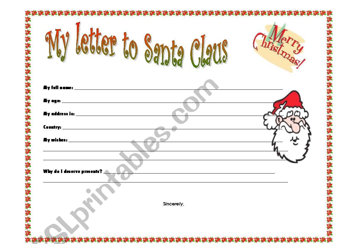 My letter to SAnta Claus worksheet