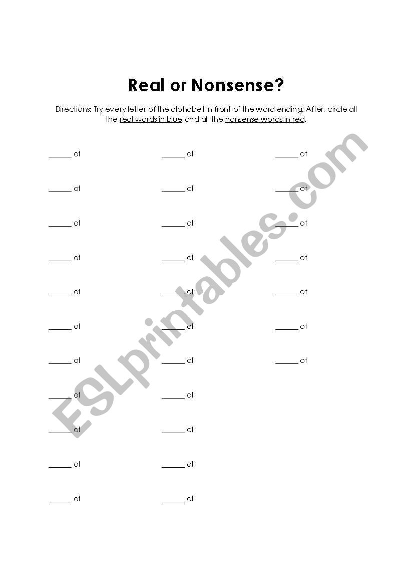 Real or nonsense words? worksheet