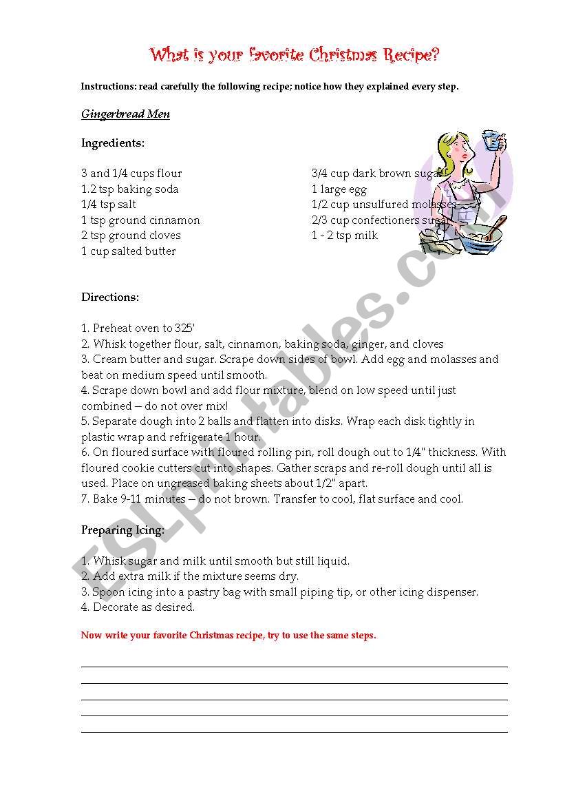 your xmas cooking recipe worksheet