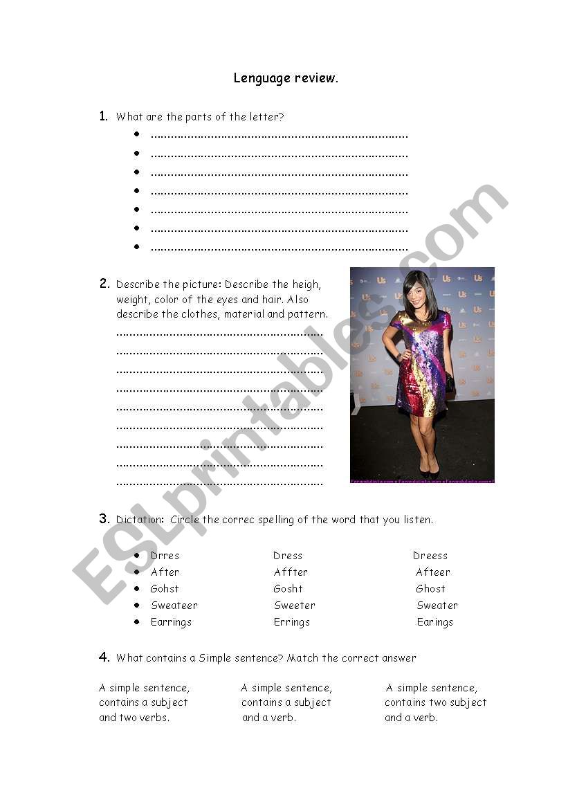 language review worksheet