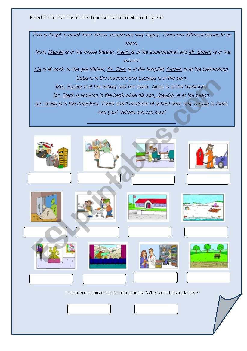 Places in town worksheet