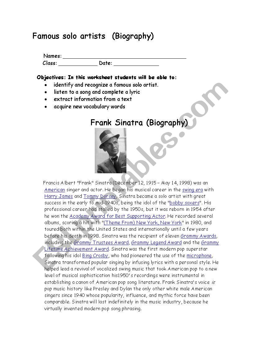 Biography worksheet