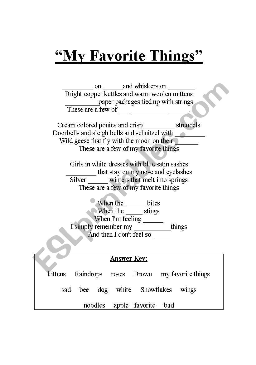 My Favourite Things Gap Fill worksheet