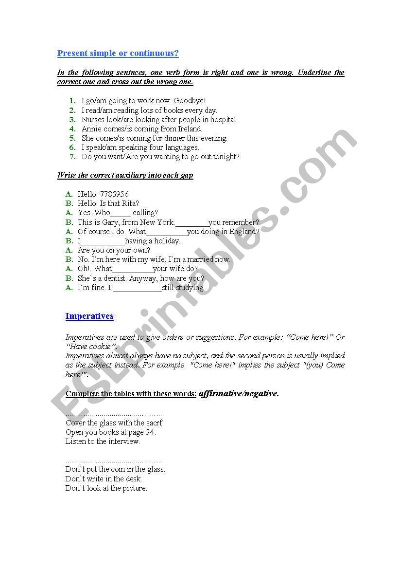 present simple or continous? worksheet