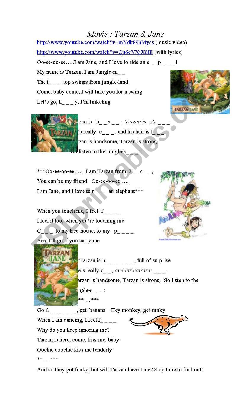 Tarzan and Jane worksheet