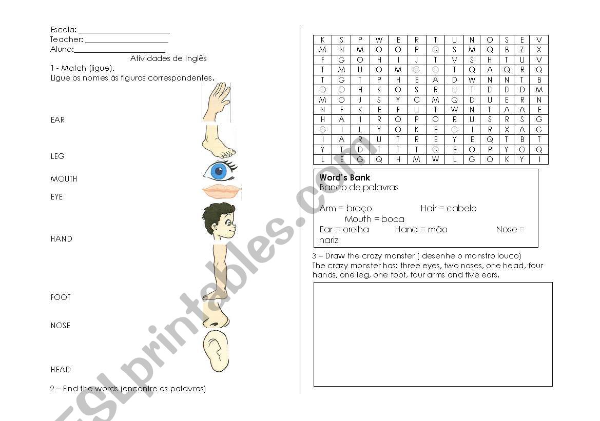 The parts of the Body worksheet