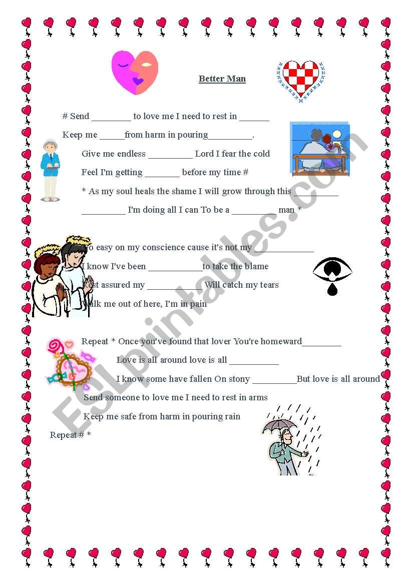 song to be a better man worksheet
