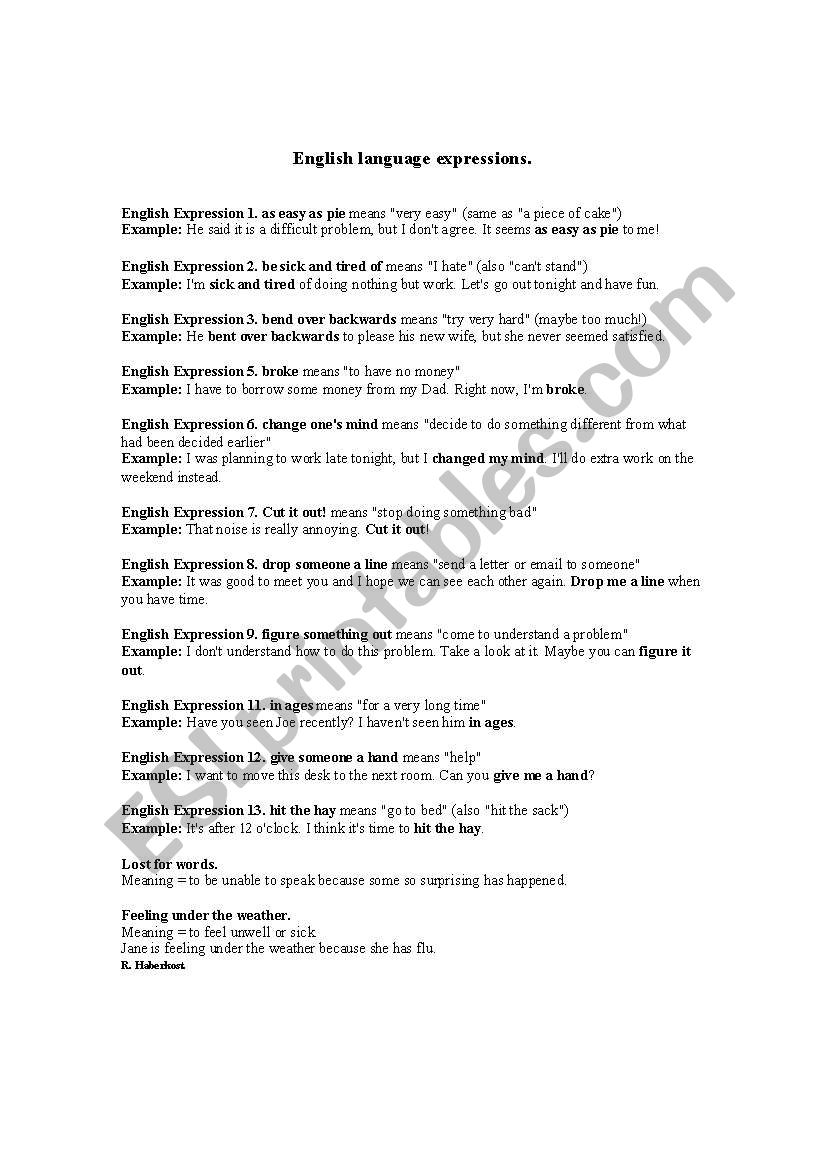 Everyday English expressions worksheet