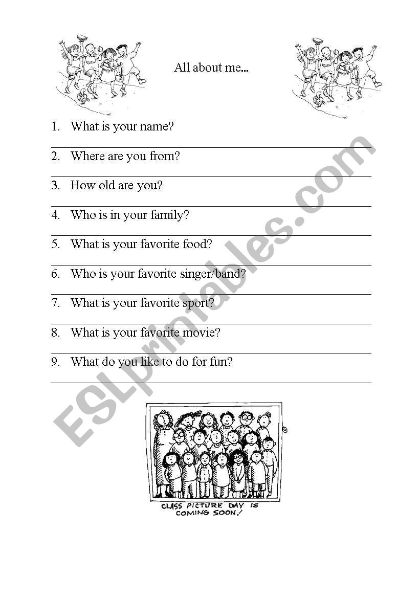 All About Me worksheet