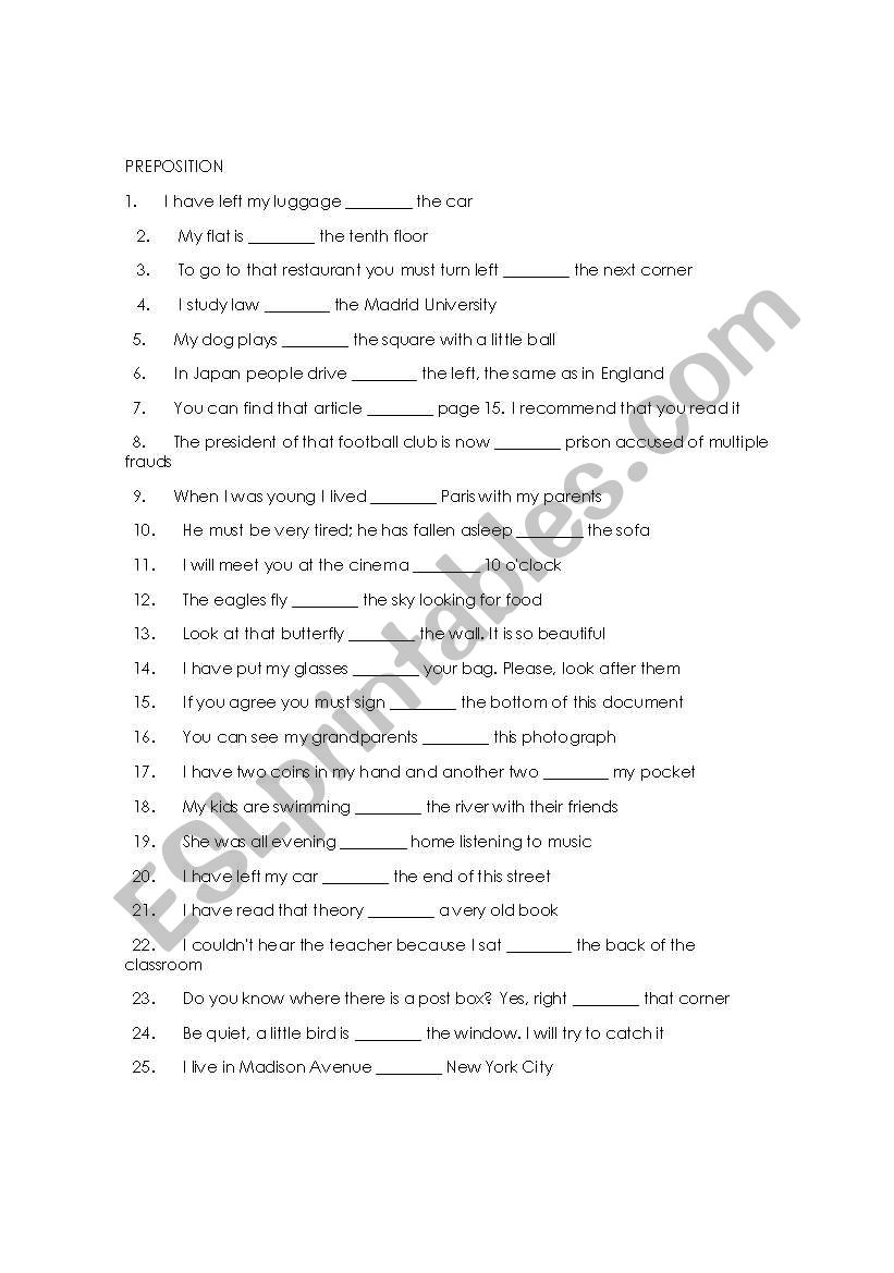 PREPOSITION worksheet