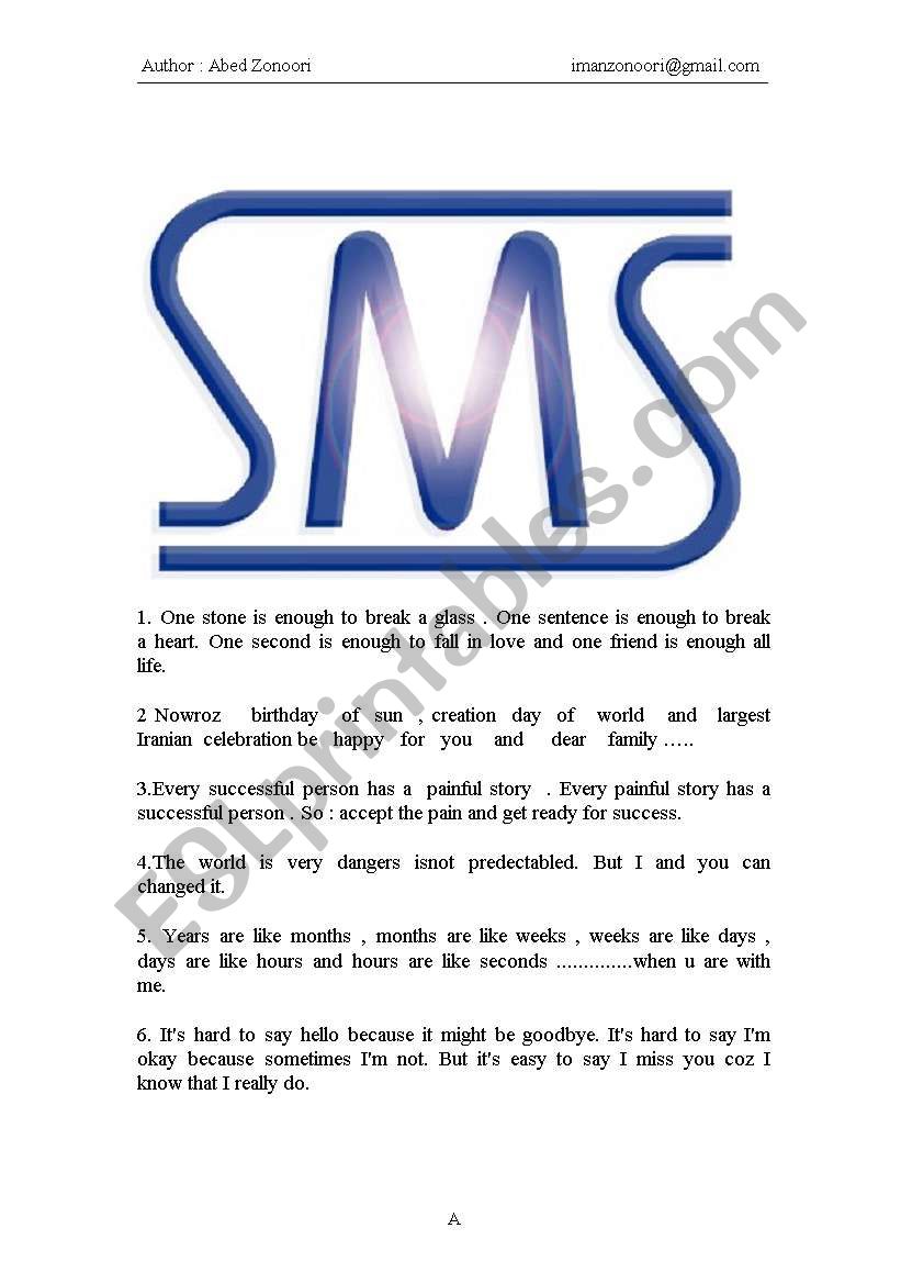 Fine SMS worksheet