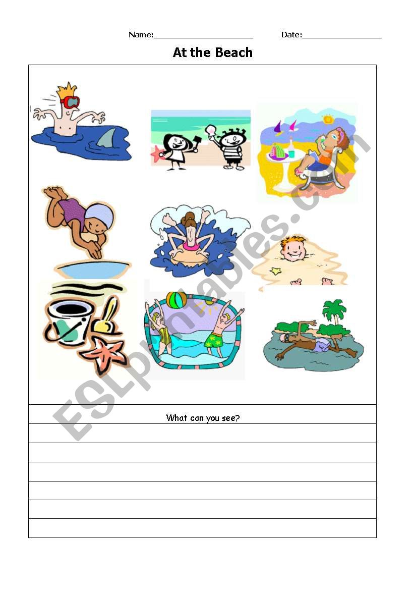 At the Beach worksheet