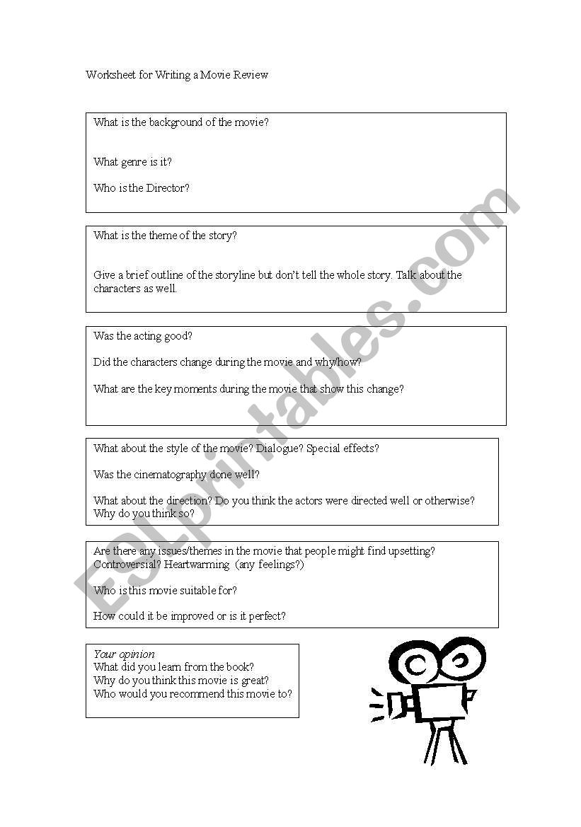 Writing Movie Reviews worksheet