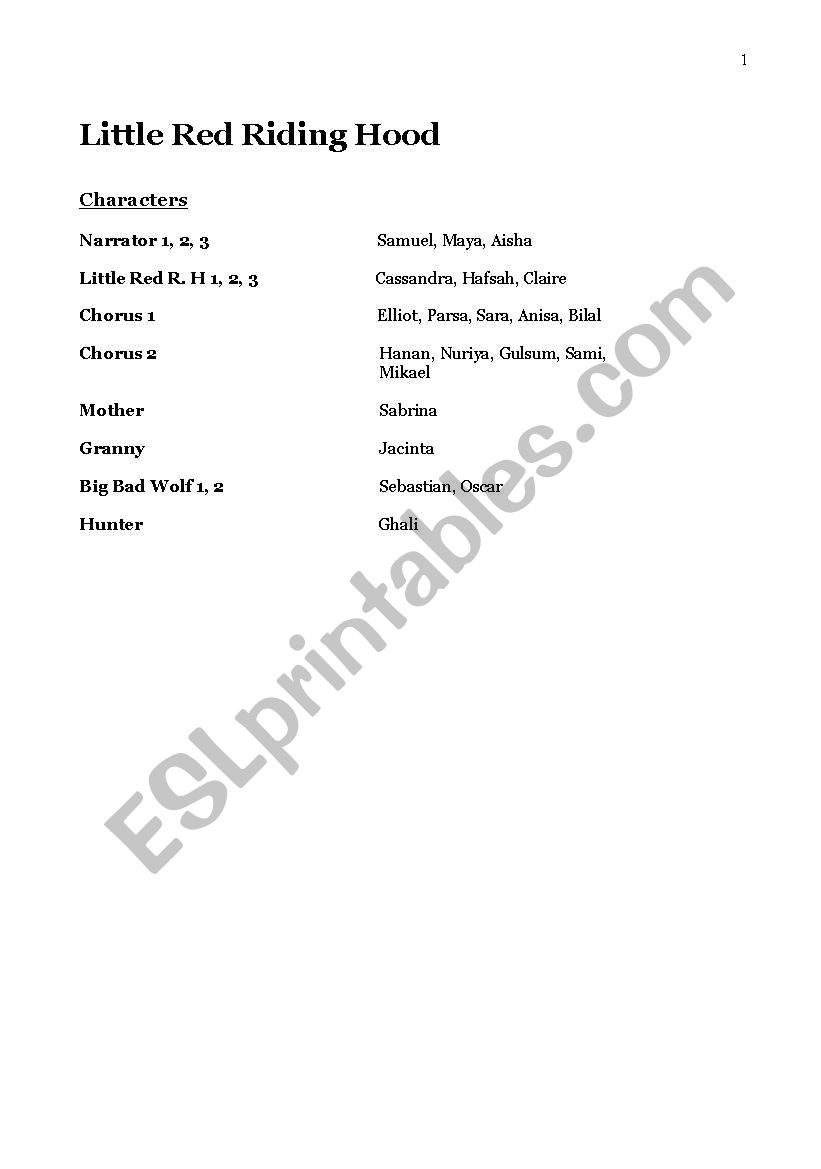 little red riding hood worksheet