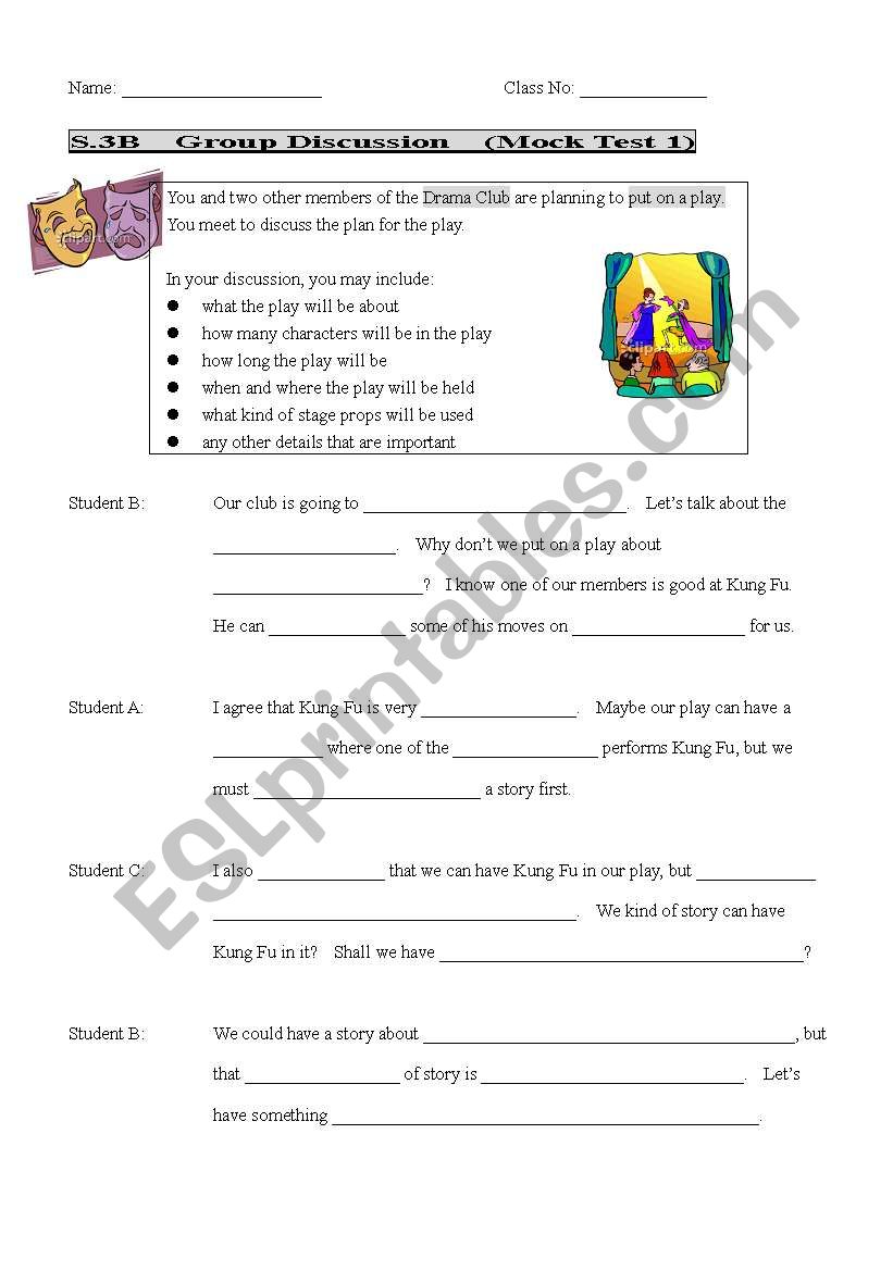 putting on a play (Drama) worksheet