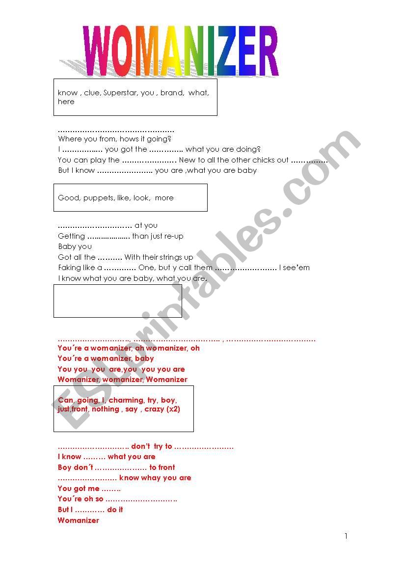 WOMANIZER worksheet