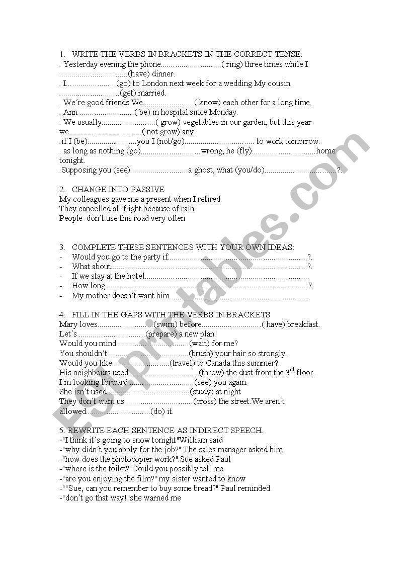 tenses, passives and reported speech