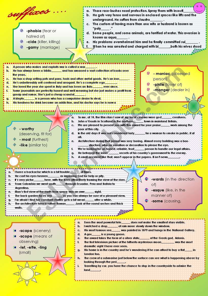 SUFFIXES worksheet