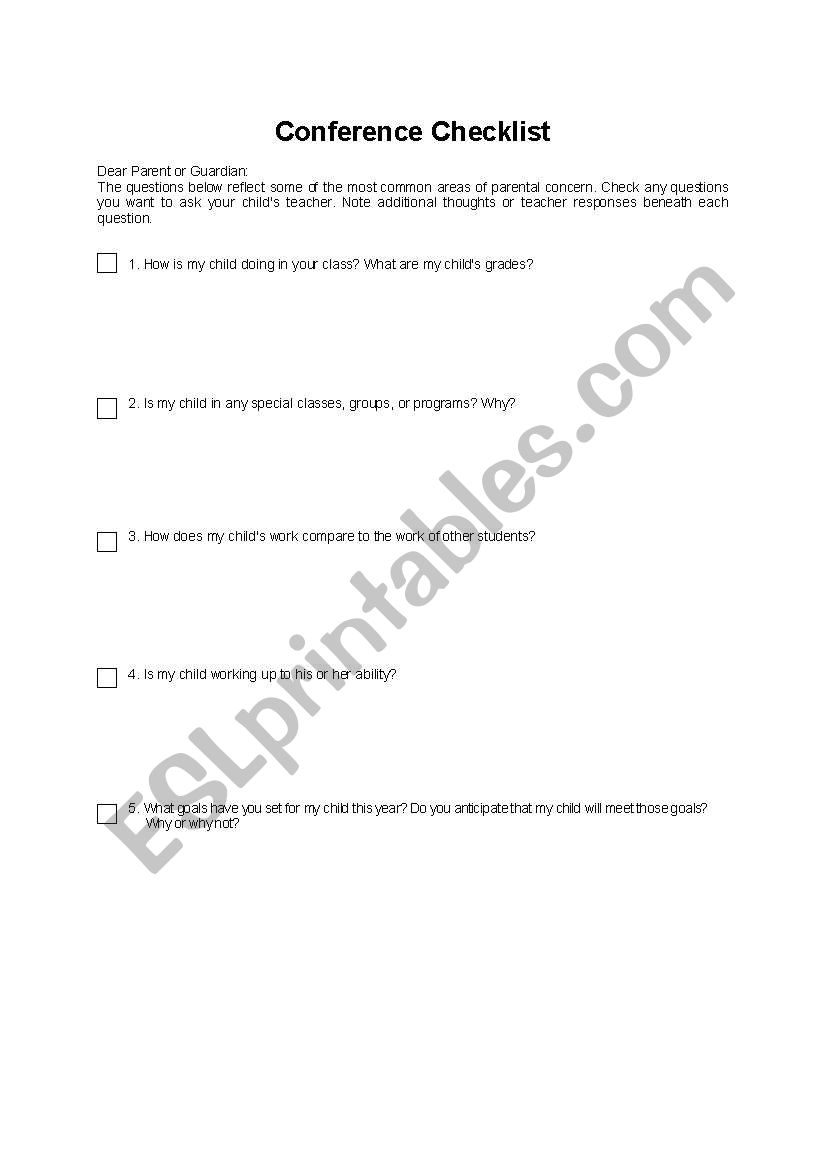 parent concern worksheet