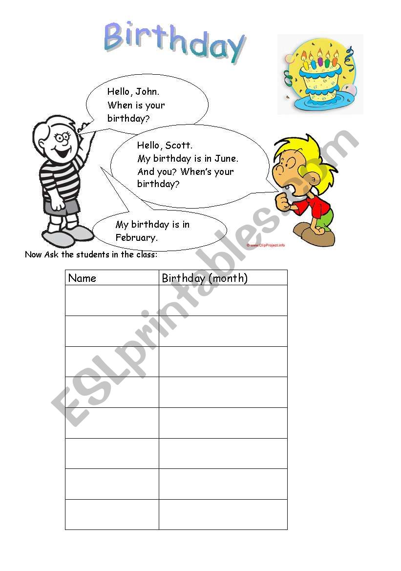 birthday worksheet