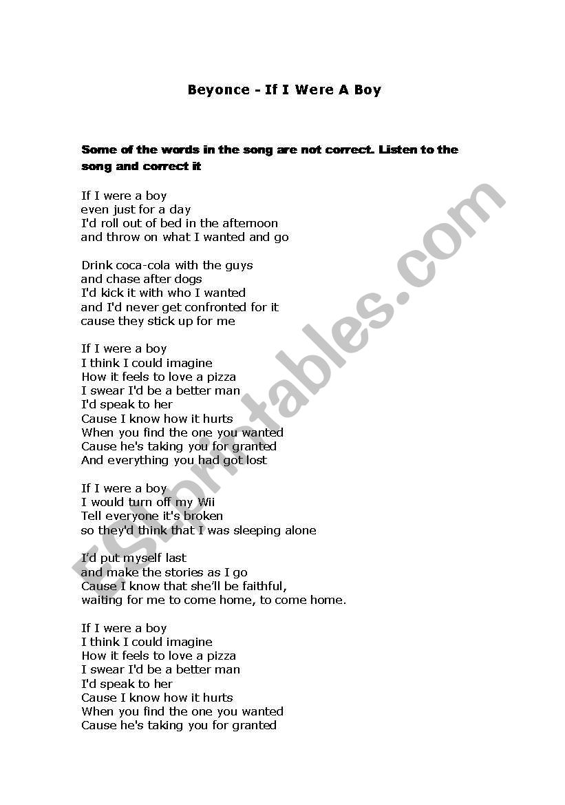 Beyonce - If I were a boy  worksheet