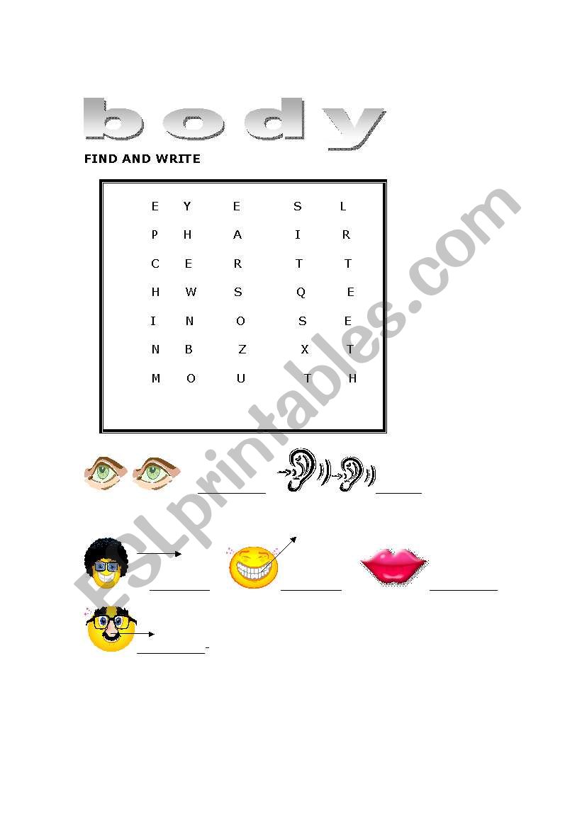 parts of the body  worksheet