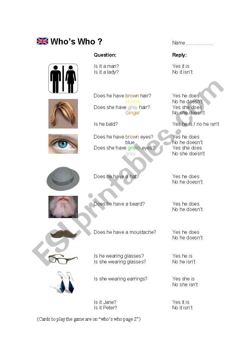 Whos who? page1 worksheet