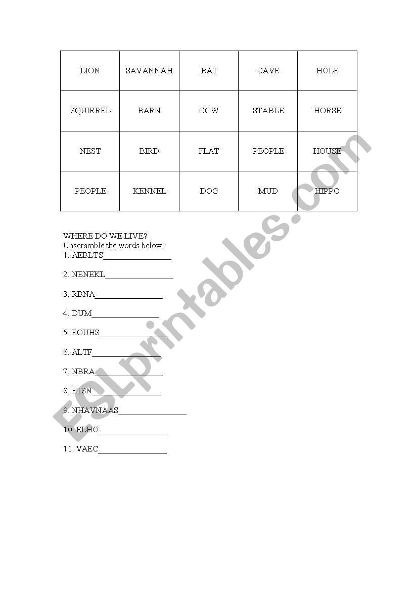 where do we live? worksheet