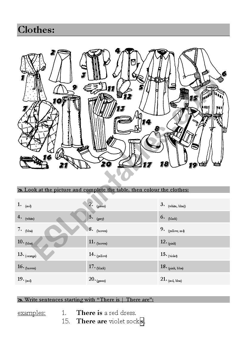 Clothes worksheet