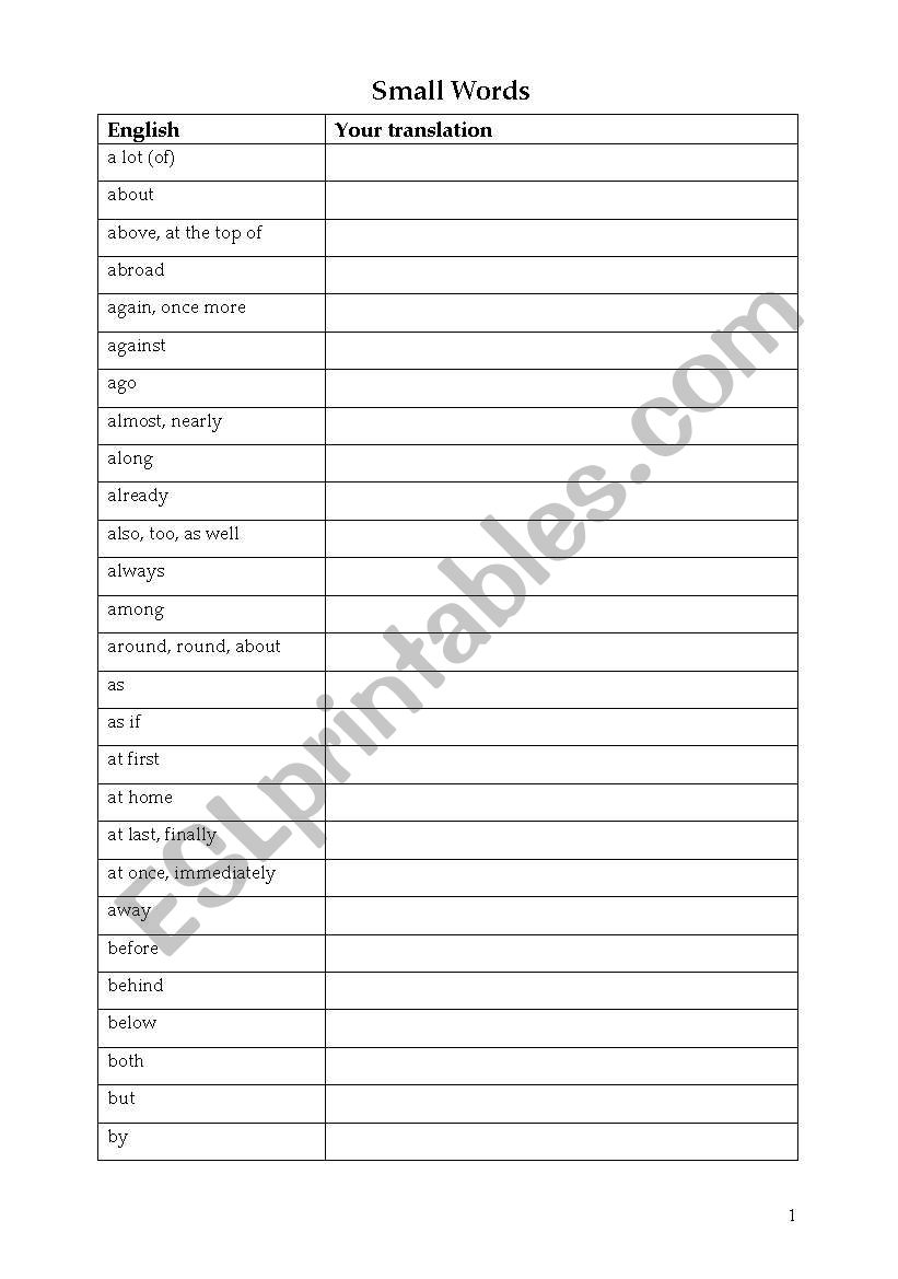 Small Words worksheet