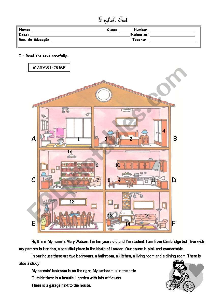 Marys house worksheet