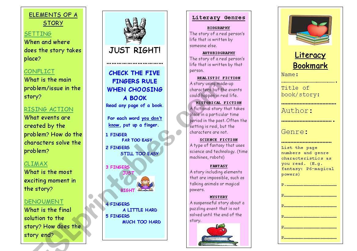 Bookmarks for a purpose worksheet