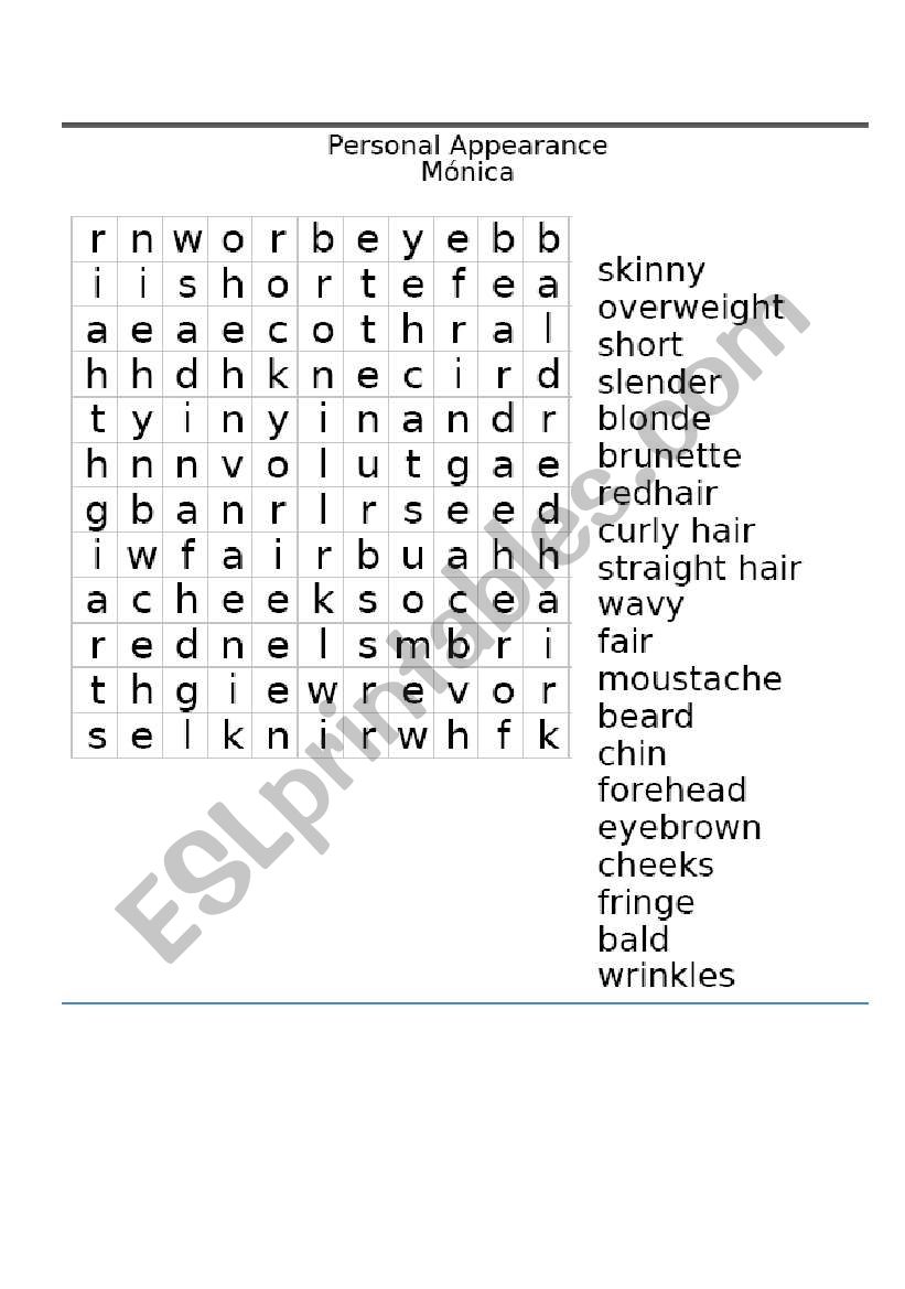 personal appearance worksheet