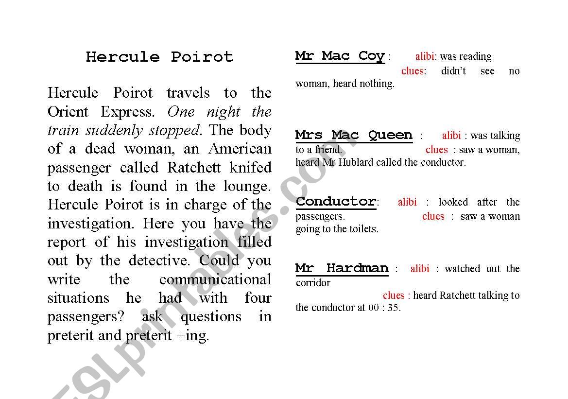 Hercule Poirot worksheet