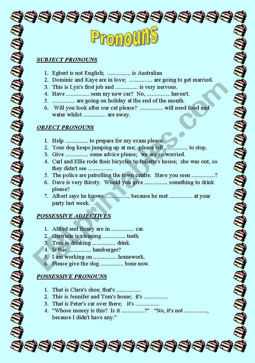 Pronouns worksheet