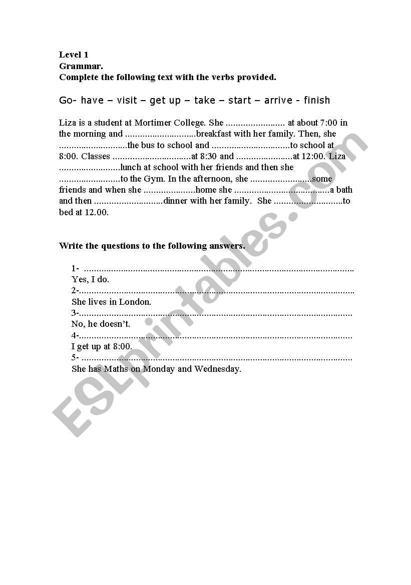 Verb Tense: Simple Present worksheet