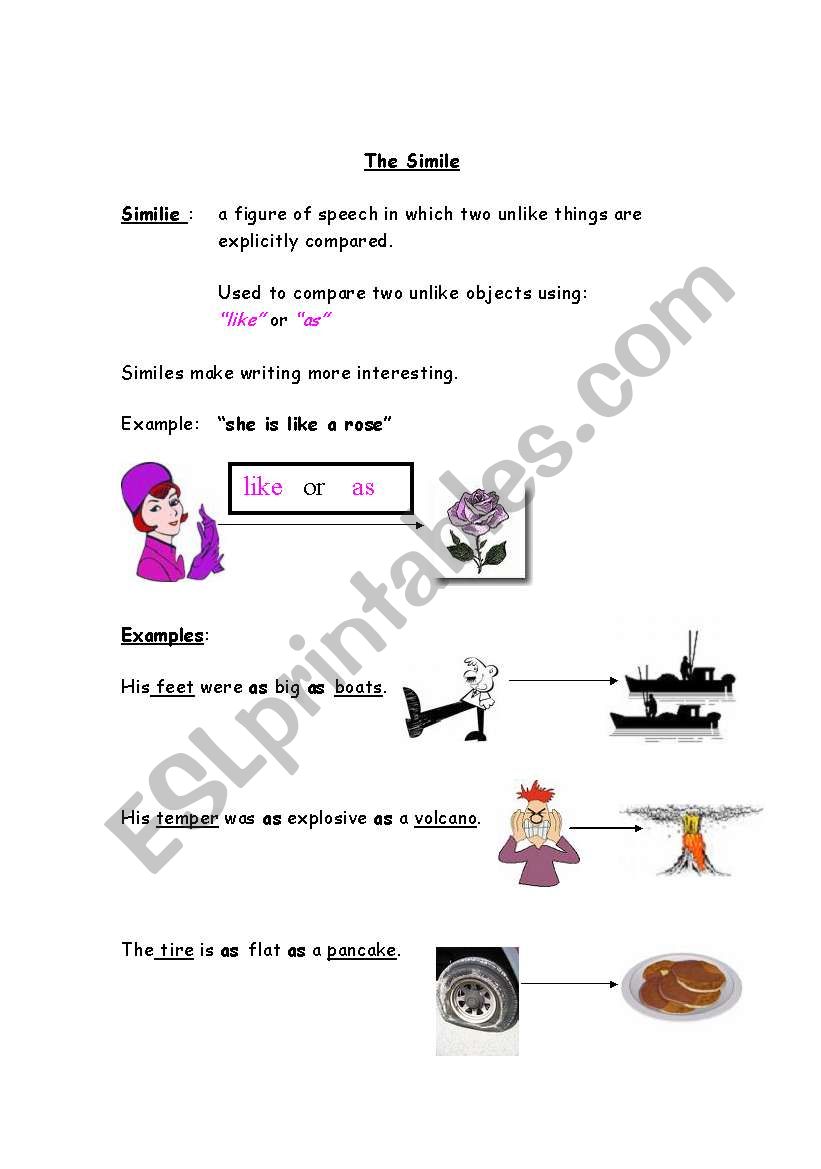 Similes worksheet