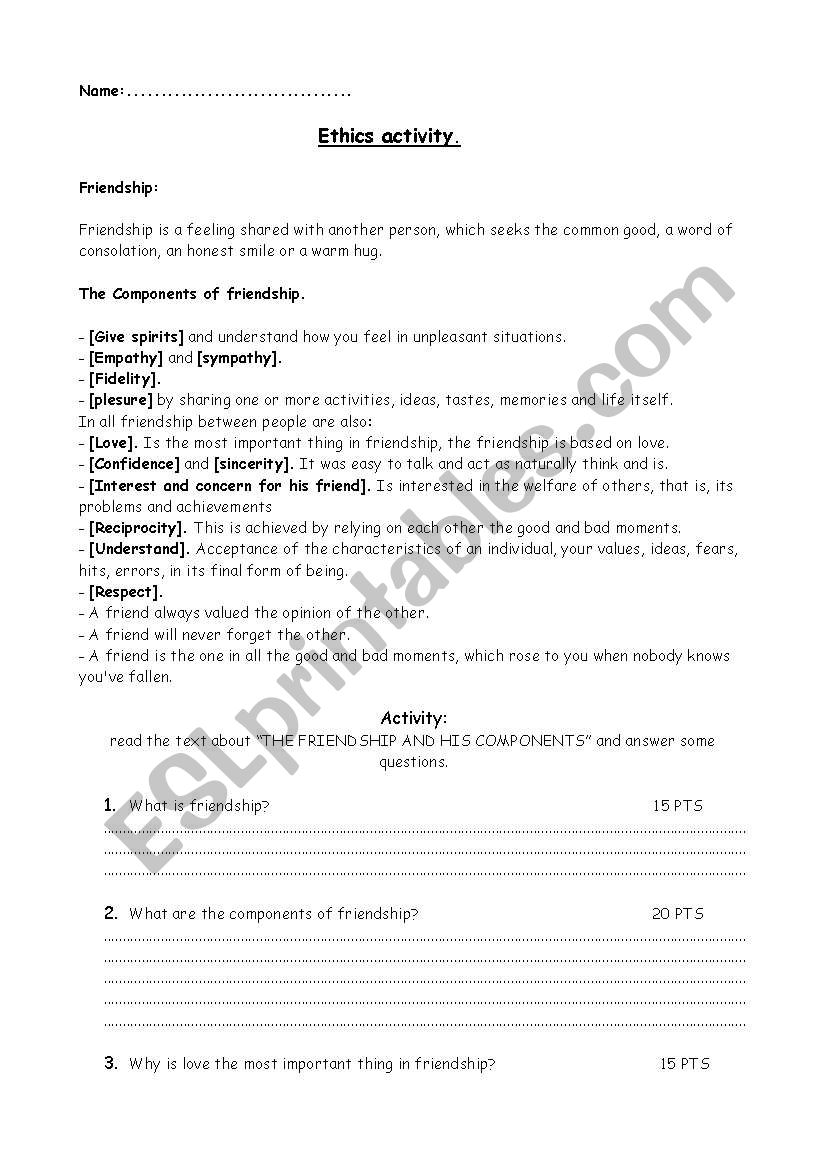 THE FRIENDSHIP worksheet