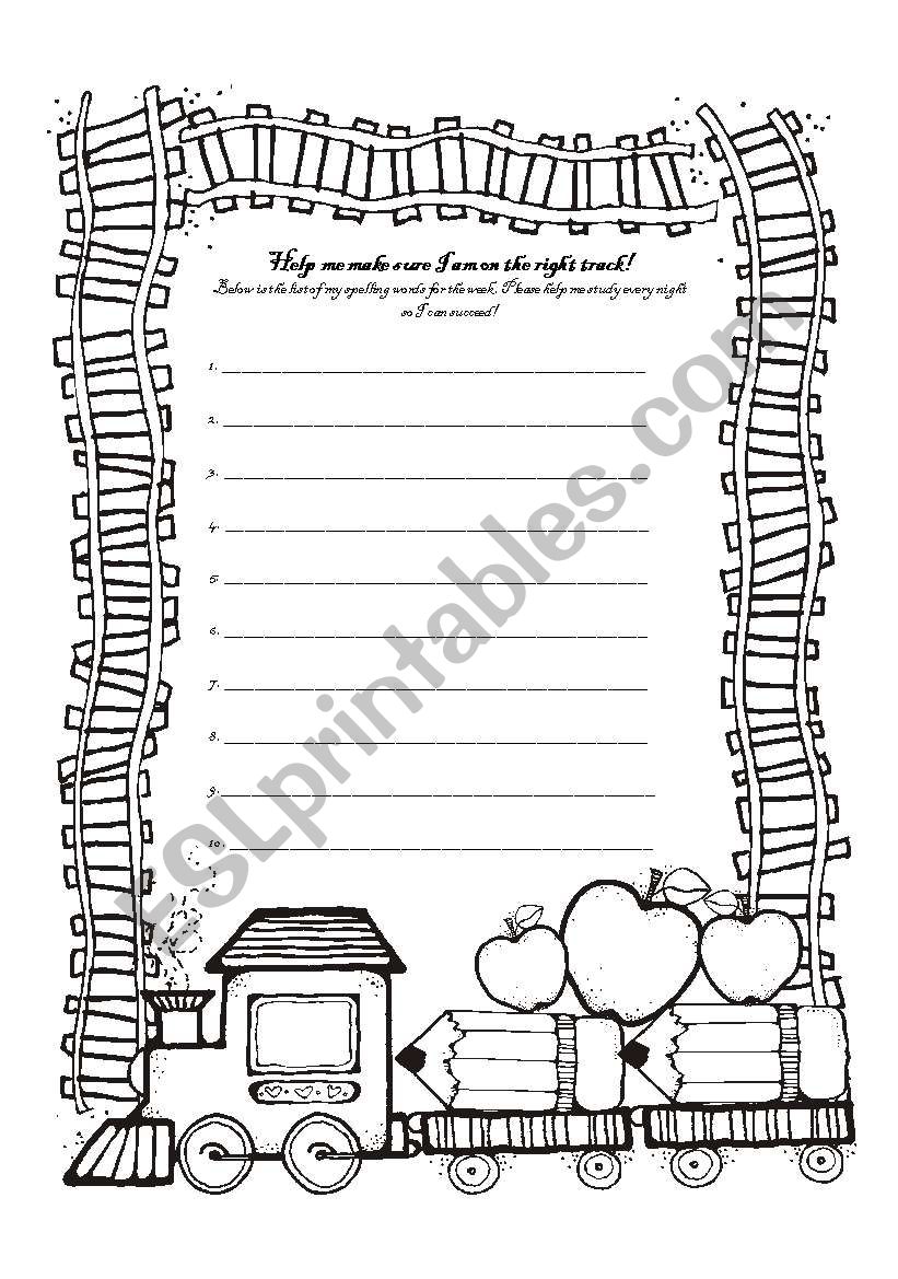 Right on track spelling worksheet